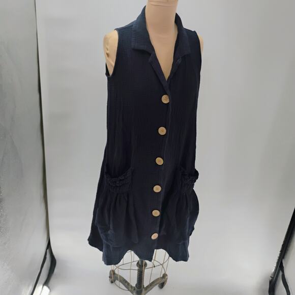 For Cynthia Linen Blend Dress Tunic Button Up Pockets Lagenlook Size Medium - Picture 8 of 12